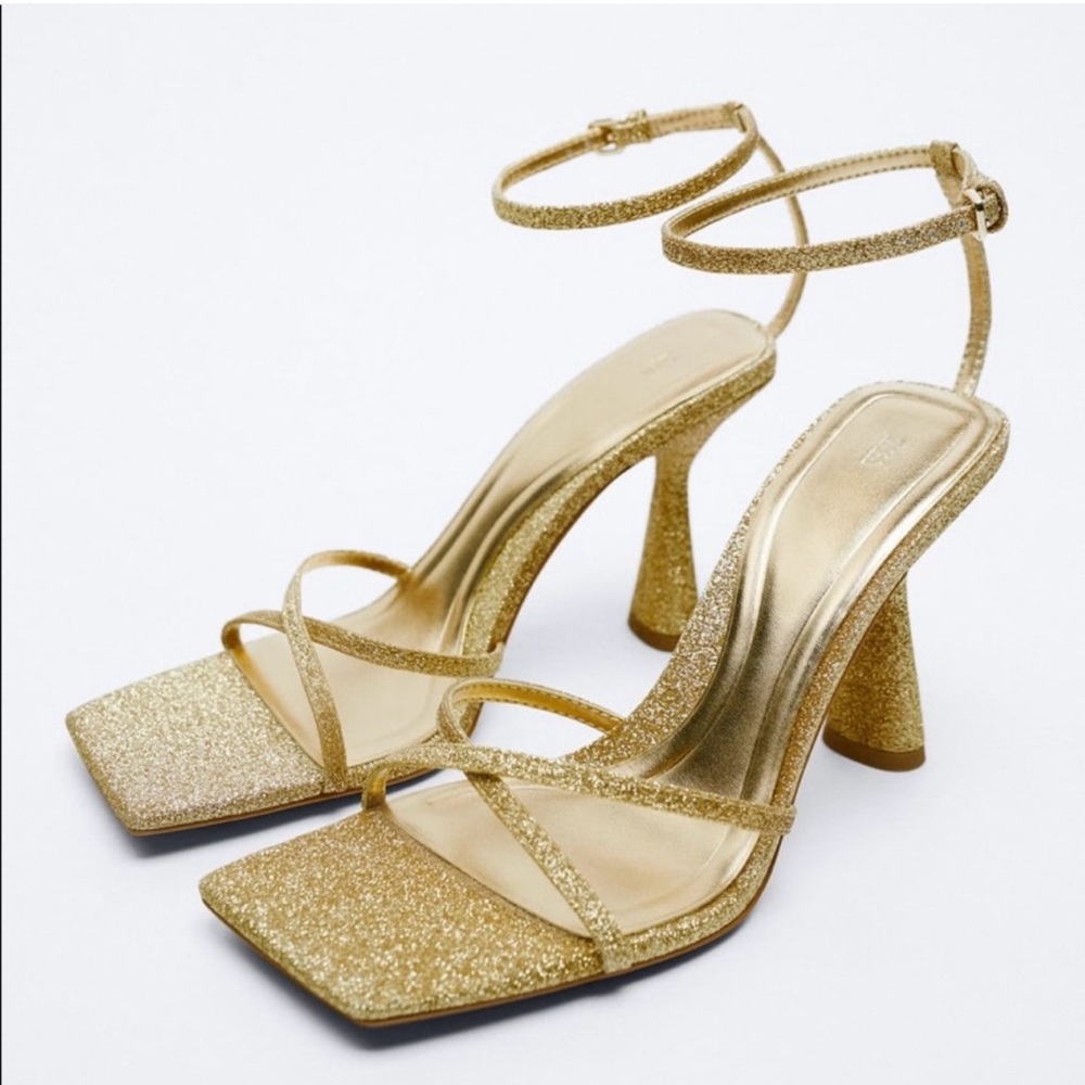 Zara Gold Glitter Heels